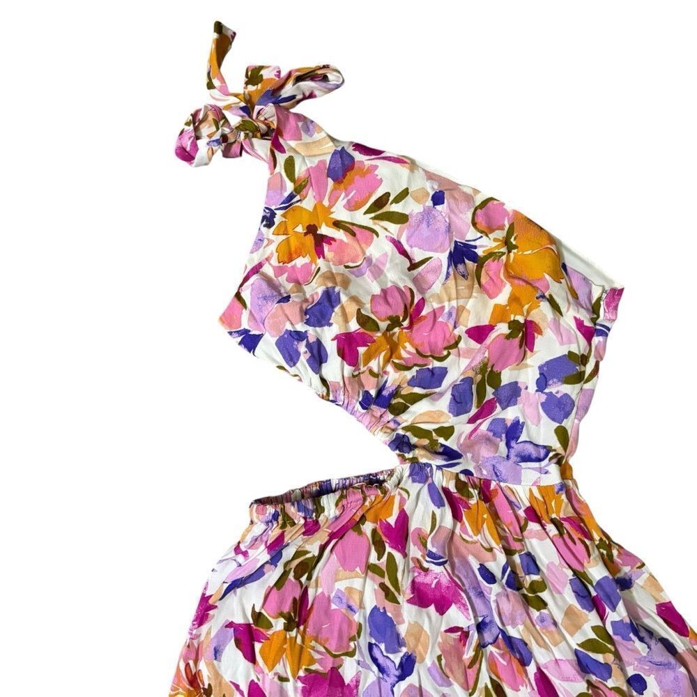 Sky to Moon One Shoulder Colorful Floral Side Cutout Mini Dress Size Small - Picture 4 of 10